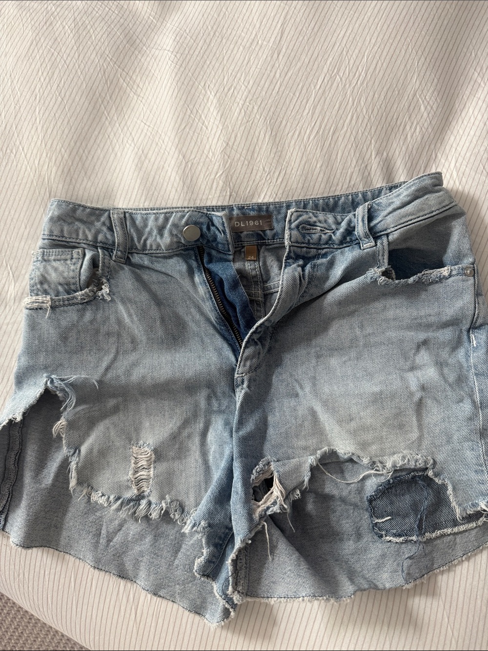 DL1961 Light Blue Distressed Denim Cutoff Shorts